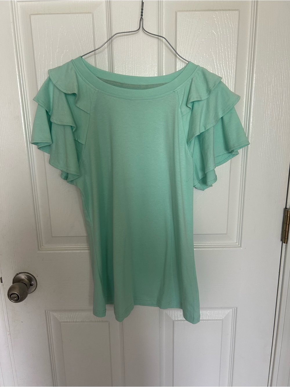 Amazon Mint Green Ruffle Sleeve Women's Top